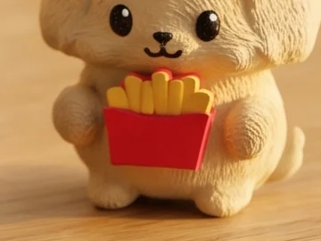 The printed french fries held by the Mofflits Dog