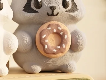 The printed donut held by the Mofflits Raccoon