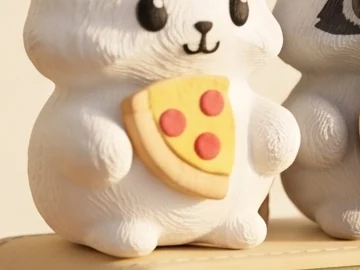 The printed pizza held by the Mofflits Cat